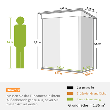 Гараж для саду, садова комора для інструментів з хвильового металу, з панелями стін, регульовані полиці, замикаюче двері, сірий