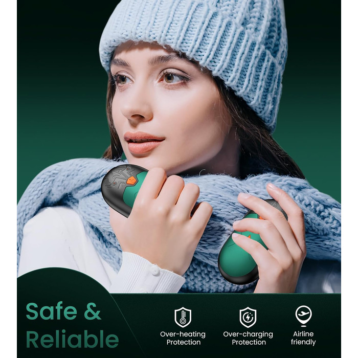Електричні грілки для рук, 2 шт., перезаряджувані, 24 години тепла, 3 режими нагріву, для жінок та чоловіків (зелені)
