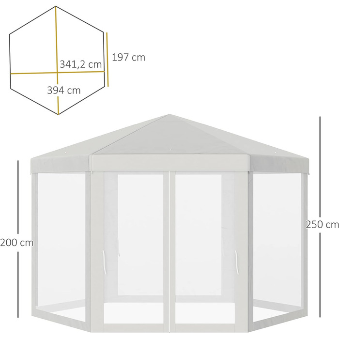 Садова альтанка Outsunny Альтанка з москітною сіткою Marquee Садовий намет Marquee Marquee 6-сторонній поліестер метал 394x394x250см (кремовий)