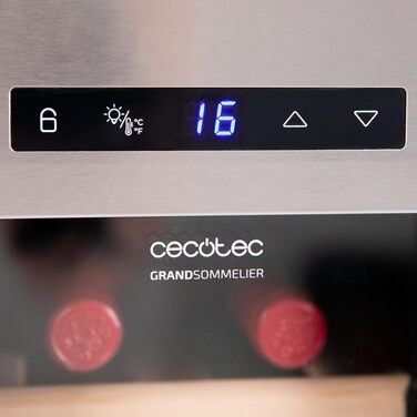 Винний шкаф Cecotec Bolero Grandsommelier 830 Coolcrystal: охолодження, терморегуляція 8-18°C, сенсорне управління, LED, для 12 пляшок (Inox + Holz)