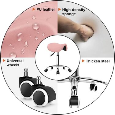 Сідловий табурет Регульований по висоті поворотний табурет Офісний стілець з сідлом Pink