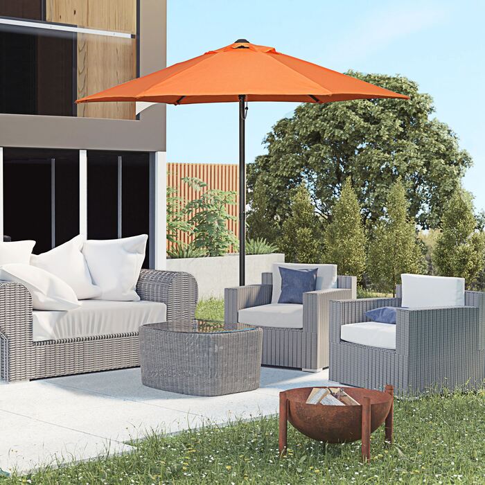 Outsunny Parasol Ø196 см, поворотна парасолька з функцією складання, шестикутна балконна парасолька пляжна парасолька вітрозахисна стабільна ринкова парасолька Crank Parasol Захист від сонця для пляжу Балконний сад, помаранчевий