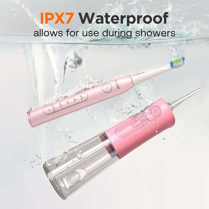 Іригатор для порожнини рота Bitvae та електрична зубна щітка 5 в 1, 3 режими & 5 рівнів тиску, бездротовий, з 4 насадками для щітки та 4 насадками для іригатора, чорний