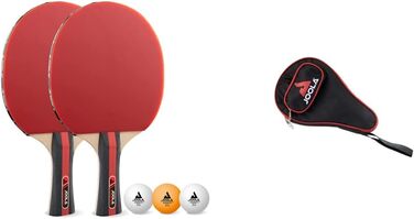 Набір для настільного тенісу JOOLA Rosskopf 2 ракетки для настільного тенісу 3 м'ячі для настільного тенісу 40мм, червоний/чорний, 5 предметів (Комплект з кришкою для біти)