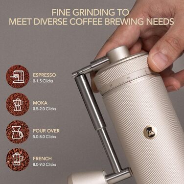 Ручна кавомолка TIMEMORE S3: керамічні жорна, регулювання помелу, корпус з нержавіючої сталі, для еспресо, моки, френч-пресу
