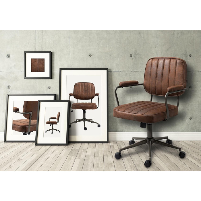 Ергономічне крісло для офісу CLP Natrona I - регульована висота, поворот на 360°, функція гойдання, м'яке сидіння, легкопрохідні ролики, колір: коньяк