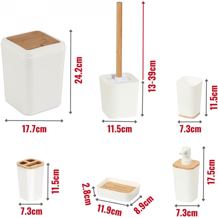 Набір для ванної кімнати Herzberg HG04449, 6 предметів з бамбука, сучасний дизайн, екологічний, салатовий колір