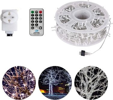 Гірлянда святкова 100м, вологостійка, для дому та саду, з пультом, 8 режимів, біла