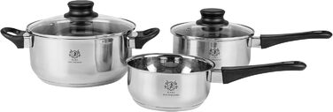 Набір каструль з нержавіючої сталі Induktion 3-х частинний - для всіх типів плит - з кришкою з термостійкого скла - з мірною шкалою