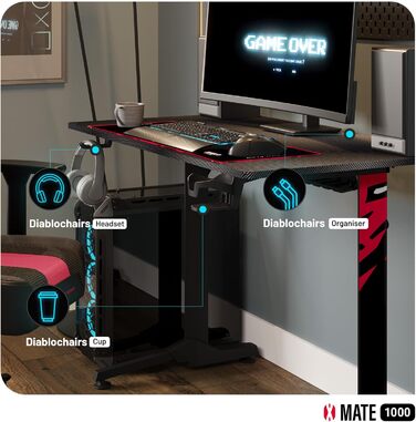 Ігровий стіл Diablo X-Mate 160x75x75 см: ергономічний стіл з карбоновою стільницею, тримачем для навушників та підставкою для напоїв