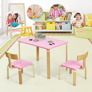 Дитячий стіл LIFEZEAL з 2 стільцями: дерев'яний комплект для дитячої кімнати (3-12 років, рожевий+натуральний)