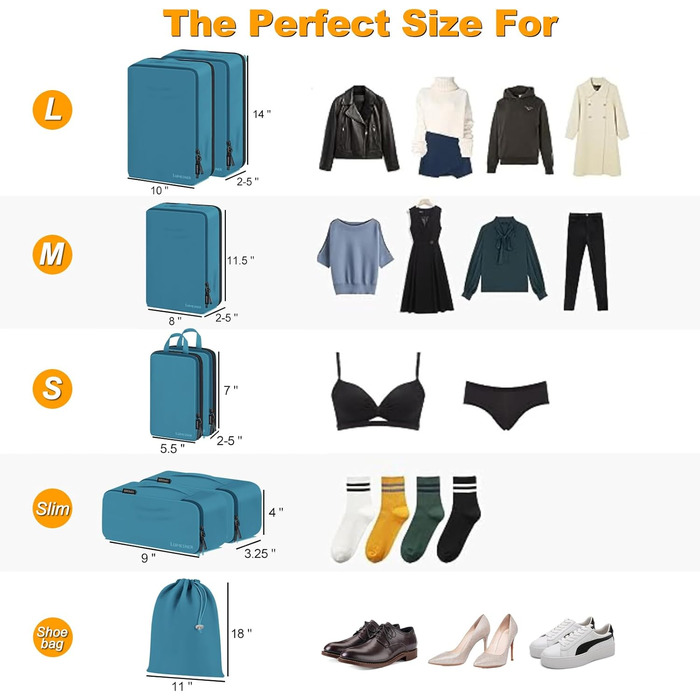 Набір органайзерів для валізи 8 предметів, дорожні сумки-пакети для одягу та косметички, синій колір