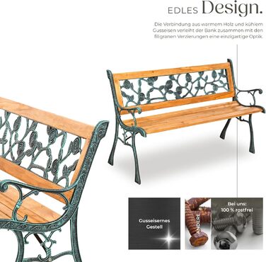 Гарна лавка для саду Tectake на 2 місця, з дерева, у стилі кантрі, для тераси, балкона або саду. Розміри: 119,5 x 62 x 83 см (модель 'Michaela')