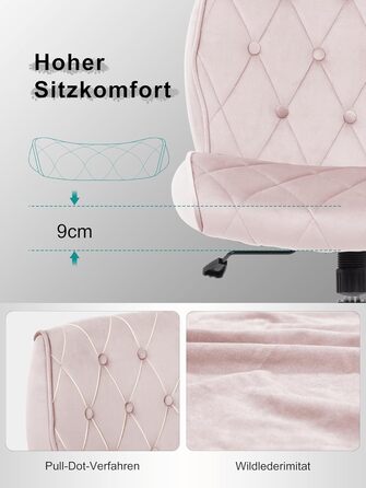 Крісло для дому та офісу Symino з функцією гойдання, крісло для макіяжу та письма, обшите штучною замшею, регульоване по висоті, 360° обертання, ергономічне, до 150 кг, велике, рожеві кнопки