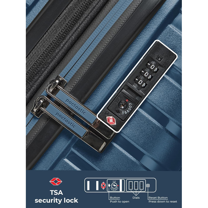 Набір валіз Pactastic Hartschalen 3-в-1: міцний поліпропілен, розширюваний, TSA-замок, 4 колеса | для жінок та чоловіків (Collection 04) (Navy Blue Metallic)