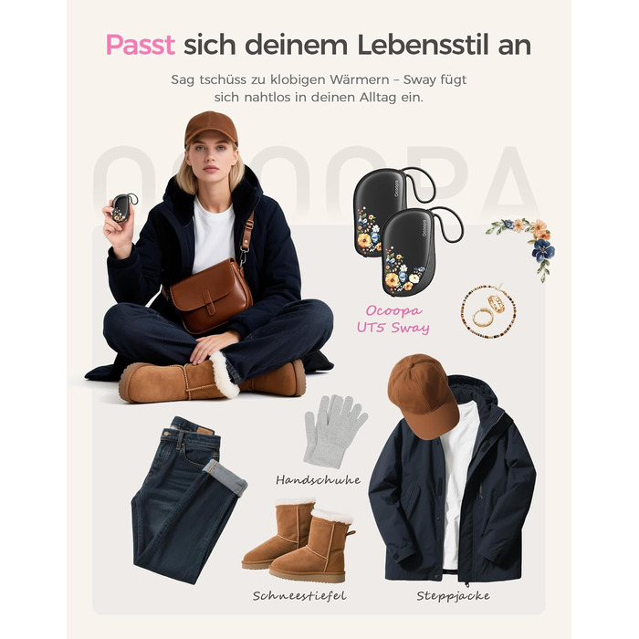 Електричні грілки для рук OCOOPA 2 шт. з дизайном гребінця, багаторазові, 4000mAh, 1.5 см, підходять у рукавички та сумки, подарунок на Новий рік, для жінок, зимові аксесуари, Ocoopa x UT5 Wiesengeflüster (Кількісний випуск)