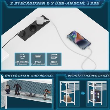 L-подібний ігровий стіл, 141x117x76 см, комп'ютерний стіл з полицею, офісний стіл з поворотним кутом для навчання, ігор, home office (білий)