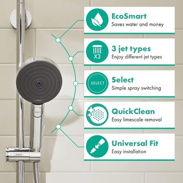 Насадка для душу Hansgrohe Pulsify Select S, 105 мм, 6.9 л/хв (EcoSmart), 3 режими, Antikalk, Chrom
