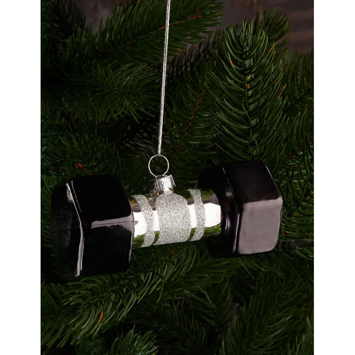 Гантель BRUBAKER - Різдвяна іграшка з ручним розписом - Ялинкова іграшка 10 см - Різдвяна прикраса для спортсменів - Ялинкова іграшка, що дметься з рота - Фітнес-підвіска