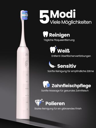 Електрична зубна щітка для дорослих B10PRO-Rosa, 5 режимів, 48000 VPM, IPX8, акумулятор 180 днів, таймер, 4 насадки, чохол