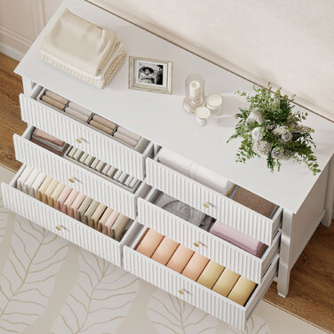 Комод-тумба з 6 висувними ящиками. Сучасна шафа для зберігання в вітальні, спальні або передпокої. Розміри: 100 x 40 x 78 см. Колір: білий.