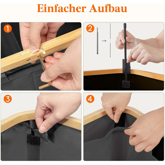 Кошик для білизни Lifewit 150L з кришкою, сортувальник для білизни з 3 відділеннями, велика коробка для білизни, сірий