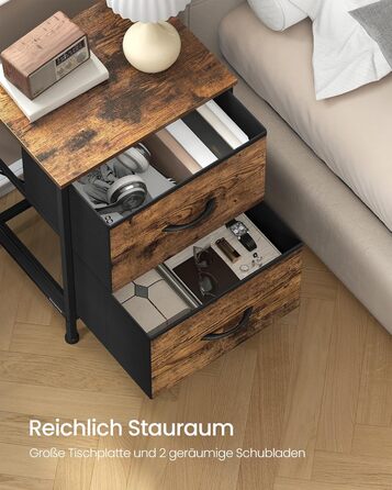 SONGMICS Комод з 2 висувними ящиками, тумбочка, шафка для зберігання, сталь, МДФ, фліс, для спальні, прихожої, вітальні, чорний, LGS32BH03