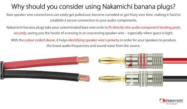 Штекери-банани Nakamichi 24K з позолоченим покриттям з берилієвої міді для акустичних кабелів, 36 шт. (18 пар)