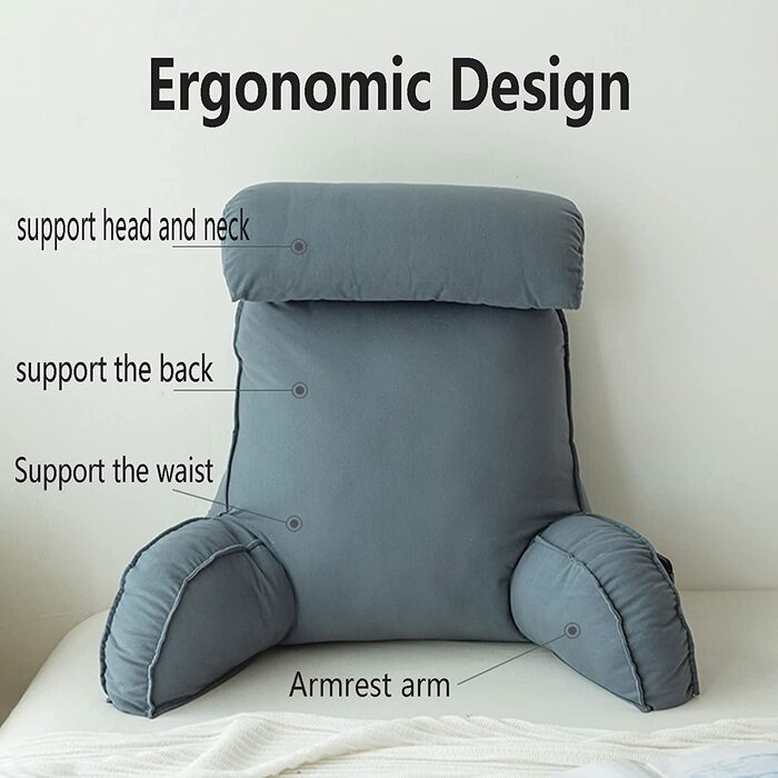 Підголовник HEATHE з підлокітниками, спинка для ліжка, подушка для читання з знімною подушкою для шиї та знімним чохлом, для читання або ігор на ліжку/дивані/підлозі Dream Orange 75×40×50cm (без підголівника)