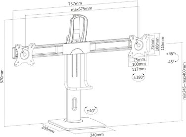 Кріплення для монітора PureMounts® - регульоване, чорне, для 1 монітора (VESA 75x75 - 100x100)