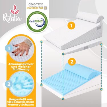 Ортопедична подушка для ніг Ritalia Venenkissen: підтримка ніг, лікування варикозу, 3 рівні висоти, 60x60x30 см, сірий колір