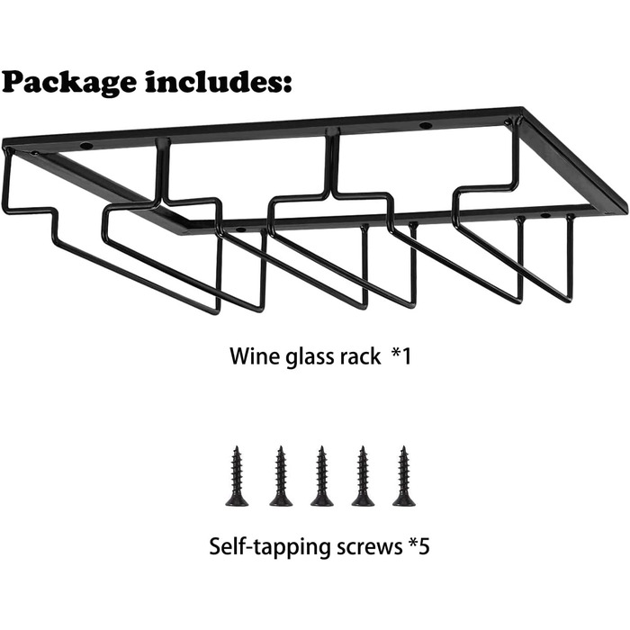Тримач для келихів вина – органайзер для підвішування у шафу, металевий, для кухні, бару (3 ряди, 1 шт.) (Чорний)
