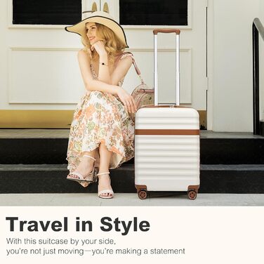 Набір валіз KONO: 3-в-1 (рюкзак, валіза на колесах, косметичка) з ABS+PC, TSA-замок, 4 колеса (кремовий/коричневий)