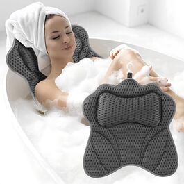 Подушка для ванни 4D сітка з присосками, підтримка шиї, плечей, голови та спини, сіра