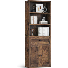 Стелаж Coleshome з дверцятами та шухлядами: 5 полиць, 48x24x164.2 см, для дому, офісу, вітальні, спальні (білий, рустикальний коричневий)