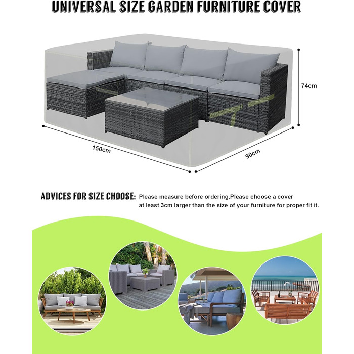 Накладна захисна для садово-патіо меблів, 420D Оксфорд, водовідштовхувальна, UV-стійка, для столу та зони відпочинку (150x90x74см)