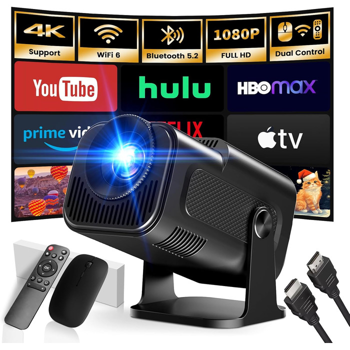 Портативний відеопроектор Mini Beamer 1920x1080P з підтримкою Android TV, WiFi 6, BT5.2, HDMI, USB, PS5, Laptop та мишкою