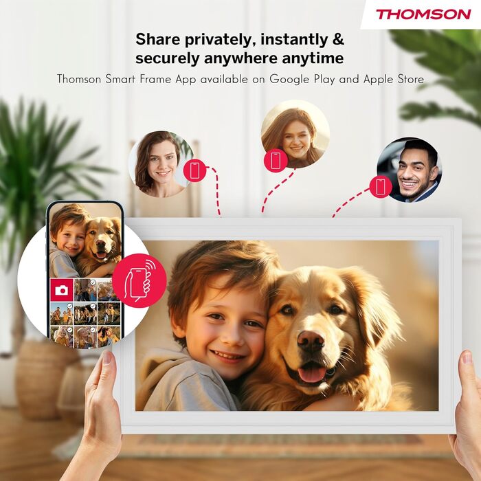 Рамка для фото Thomson Fotorahmen 15 дюймів біла – FHD IPS сенсорний екран, 32 GB, Wi-Fi, поворот, підтримка iOS/Android