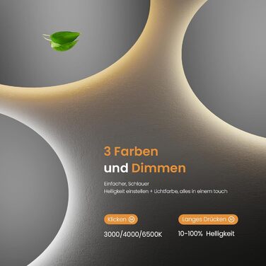 Дзеркало для ванної кімнати EMKE з підсвічуванням, діаметр 50 см, регульоване холодне біле світло, функція пам'яті, вимикач, IP44, енергозберігаюче, з підсвічуванням ззаду, дзеркало для ванної кімнати (3 кольори світла + проти запотівання, 80 x 80 см)