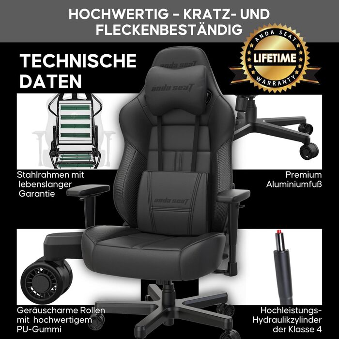 Крісло ігрове Anda Seat Dark Demon Dragon для дорослих – ергономічне крісло для геймерів з підлокітниками 4D, високою щільністю піни, подушкою для попереку, чорне