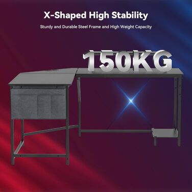 Ігровий стіл HaodaCulture 160x135 см з підставкою для монітора, 2 розетки та 2 USB-порт, кутовий, для комп'ютера, великий, 160 x 135 x 75 см