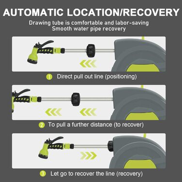 DEWINNER: барабан для садового шлангу 20 + 2 м, автоматичний, з ручною лійкою, поворотний 180°, 7 функцій, для великих садів