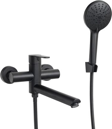 Змішувач для ванни PHASAT з витяжною лійкою, чорний, настінний монтаж, PTBB13E Long spout