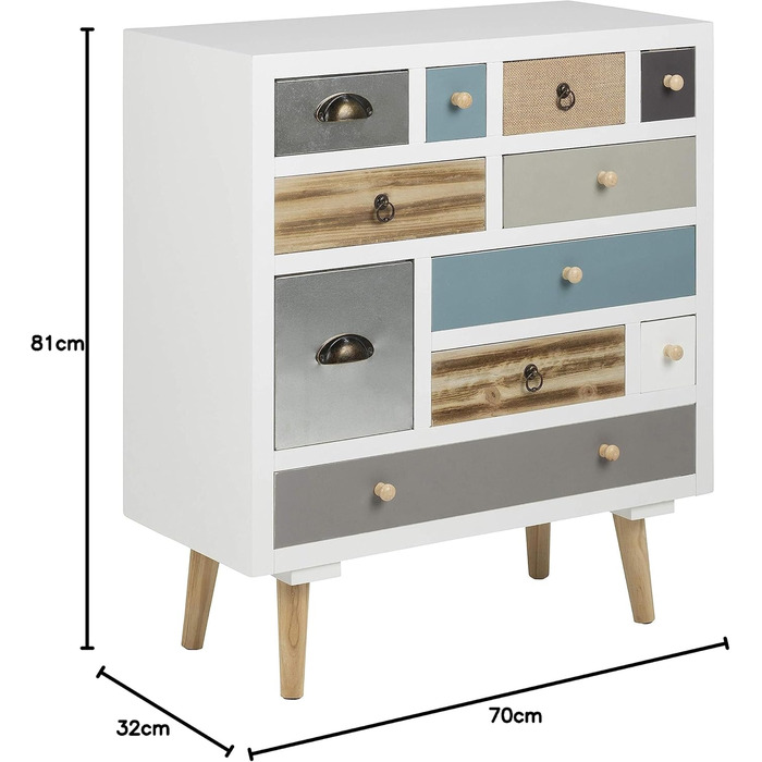 Комод AC Design Furniture Suwen, 70x32x81 см, різнокольоровий, дерево, 11 ящиків