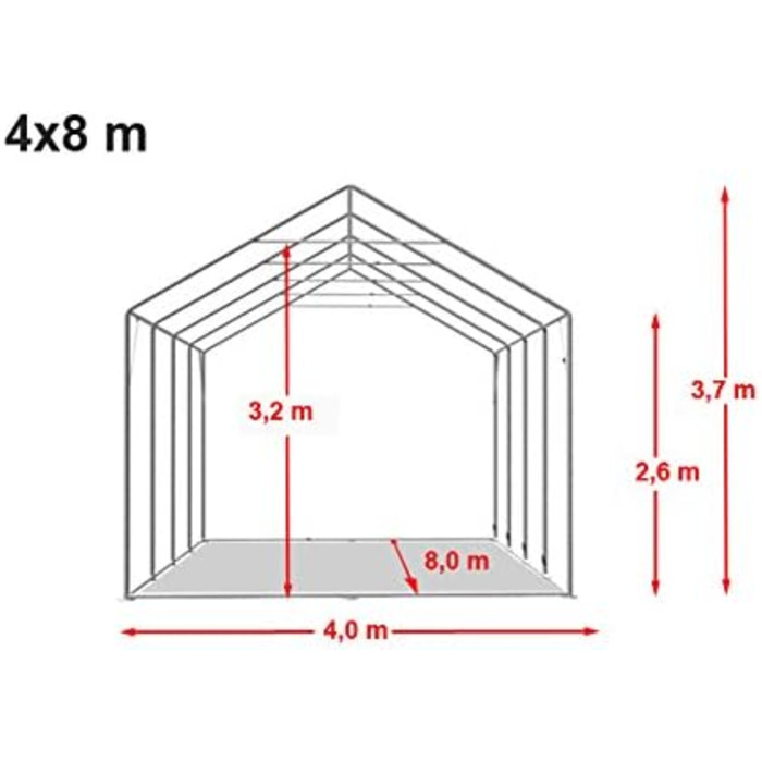 Намет для вечірок та заходів XXL 2,6 м, білий павільйон 800 PVC, водонепроникний (4x8 м)