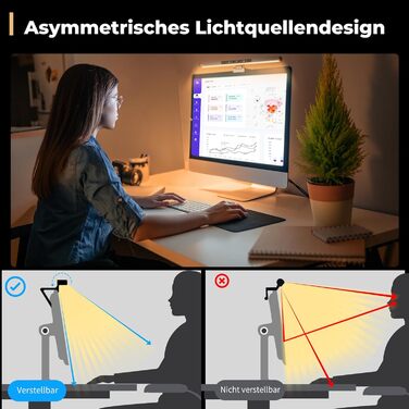 LED лампа для комп'ютера USB, світлодіодна стрічка для монітора, сенсорна настільна лампа з пам'яттю та регулюванням яскравості, 5 колірних температур, для дому та офісу, сучасний дизайн