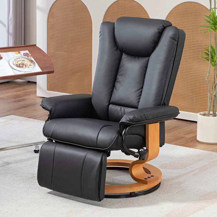 Крісло під телевізор HOMCOM Recliner Swivel з функцією відкидання та підставкою для ніг витримує до 150 кг, крісло під телевізор з імітації шкіри в чорному кольорі для вітальні