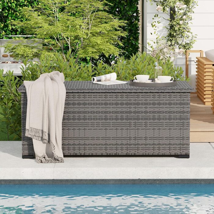 Водонепроникний садовий ящик Amopatio Gartenbox 650л з поліротангу, сірий. Ящик для подушок, металева коробка для зберігання з газліфтами для саду, балкону