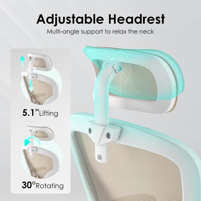 Ергономічне крісло Farini з підлокітниками для офісу та дому, з роликами та підголівником, кольору хакі