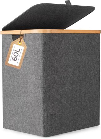 Кошик для білизни Rieeyrslza з кришкою, 158 л, бамбук, 2 знімні мішки для білизни, Oxford, складний, сортувальник, для ковдр та одягу (сірий)